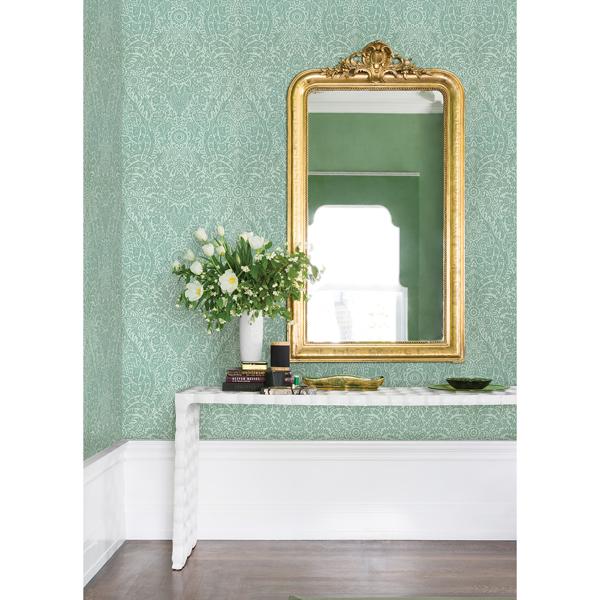 A Street Prints Maris Mint Flock Damask Wallpaper