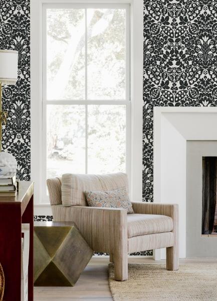 A Street Prints Marni Black Fruit Damask Wallpaper