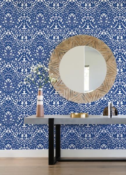 A Street Prints Marni Blue Fruit Damask Wallpaper