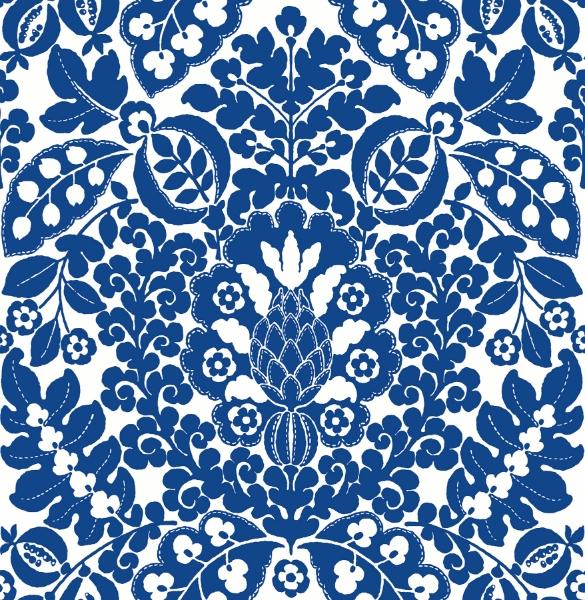 a street prints Marni Blue Fruit Damask Wallpaper