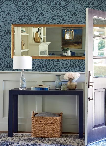 A Street Prints Marni Navy Fruit Damask Wallpaper