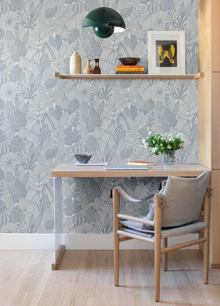 A Street Prints Mathias Blue Botanical Wallpaper