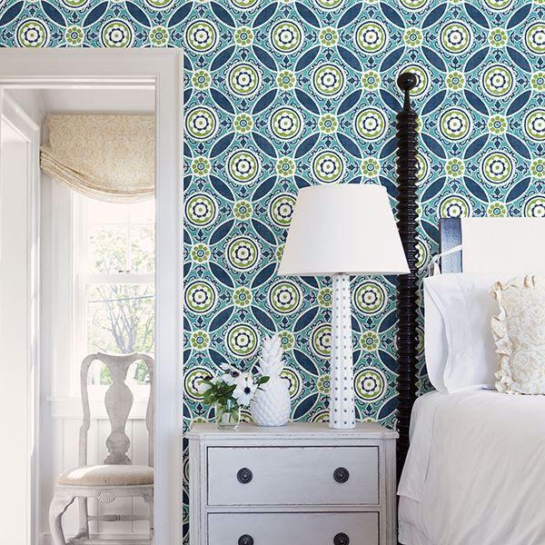 A Street Prints Maya Teal Medallion Wallpaper