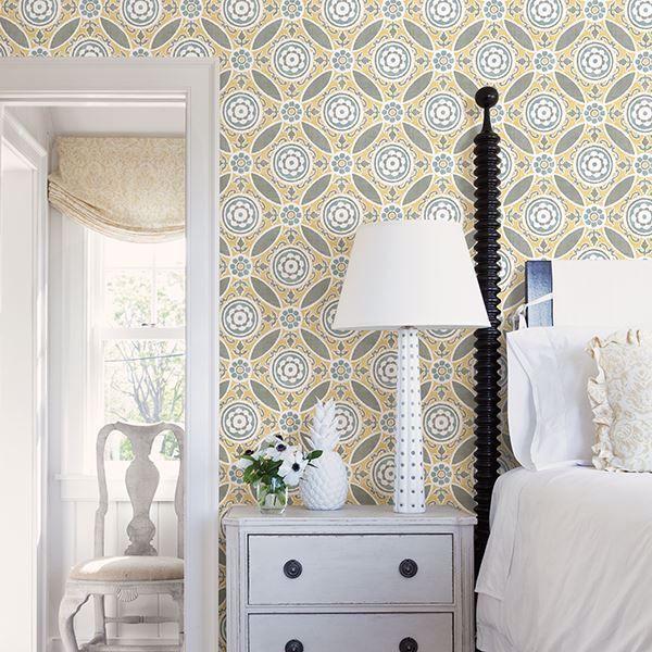 A Street Prints Maya Yellow Medallion Wallpaper