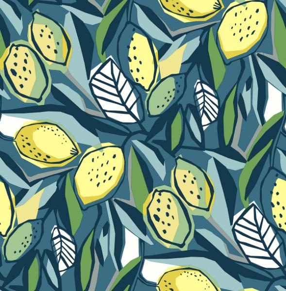a street prints Meyer Blue Citrus Wallpaper