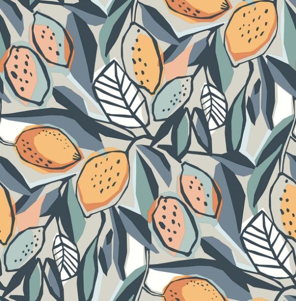 a street prints Meyer Teal Citrus Wallpaper