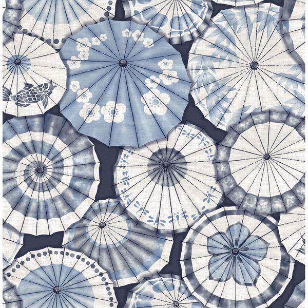 a street prints Mikado Blue Parasol Wallpaper