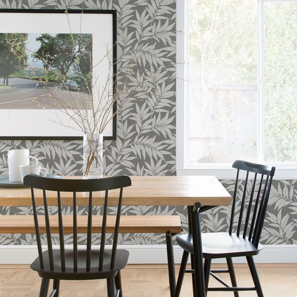 A Street Prints Morris Dark Grey Leaf Wallpaper