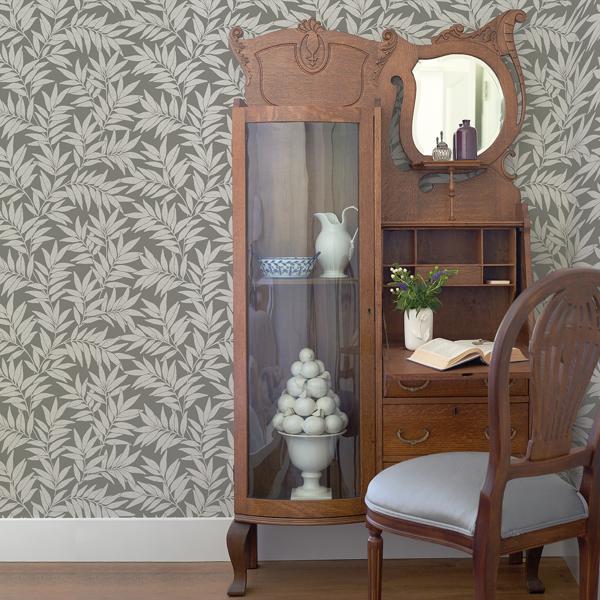 A Street Prints Morris Dark Grey Leaf Wallpaper