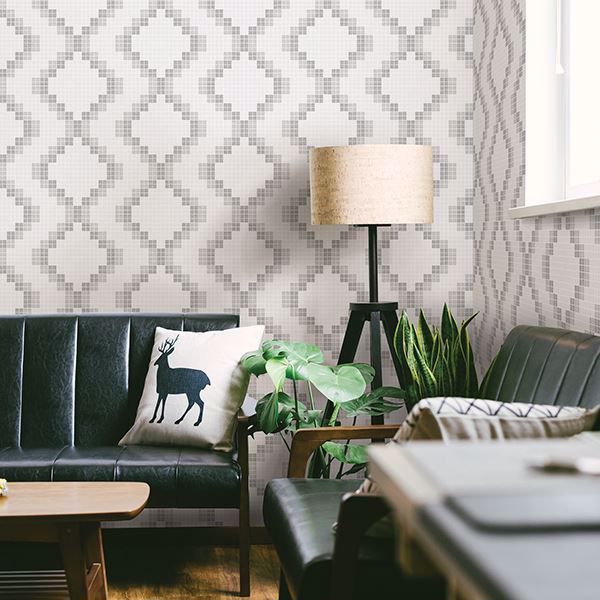 A Street Prints Mosaic Grey Grid Wallpaper