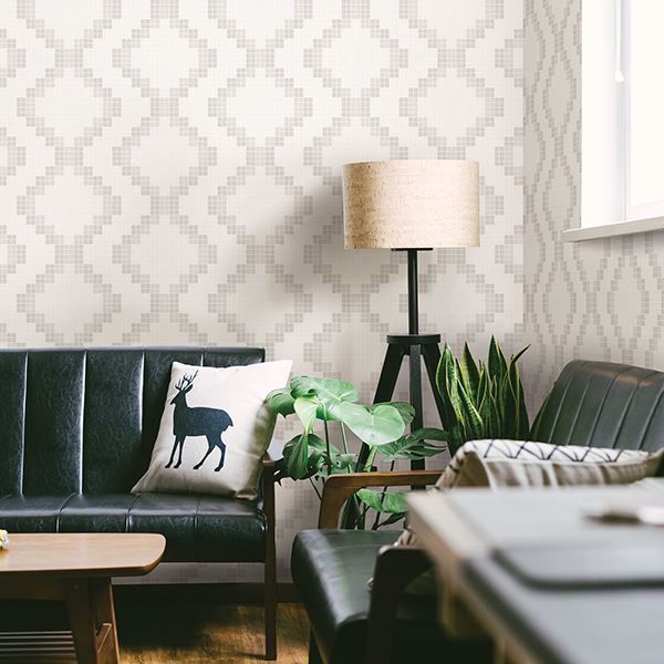 A Street Prints Mosaic Taupe Grid Wallpaper