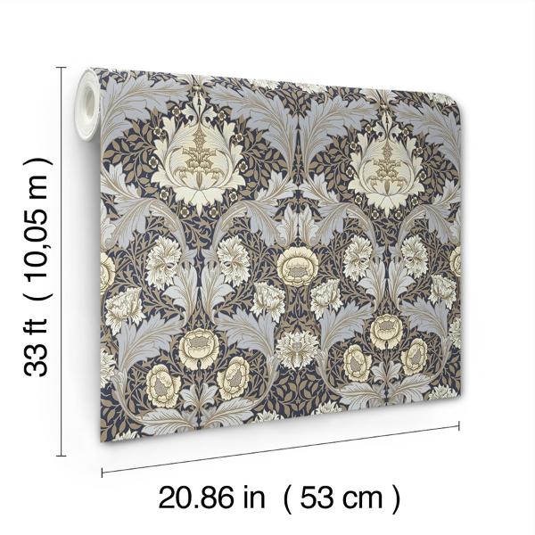 A Street Prints Myrtle Blue Floral Ogee Wallpaper