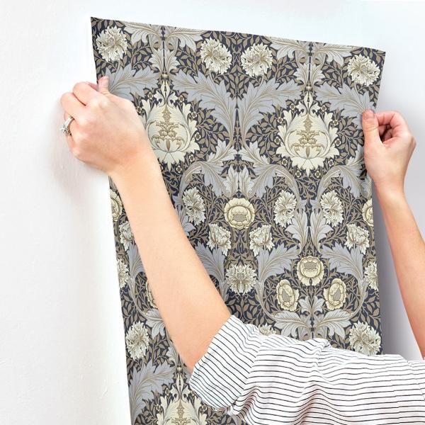 A Street Prints Myrtle Blue Floral Ogee Wallpaper