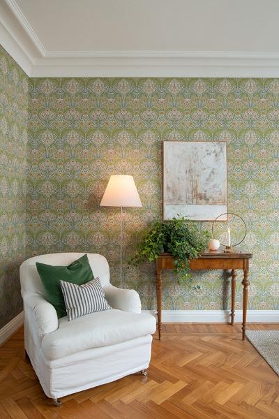 A Street Prints Myrtle Green Floral Ogee Wallpaper