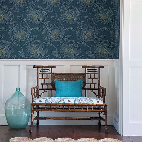 A Street Prints Mythic Blue Floral Wallpaper