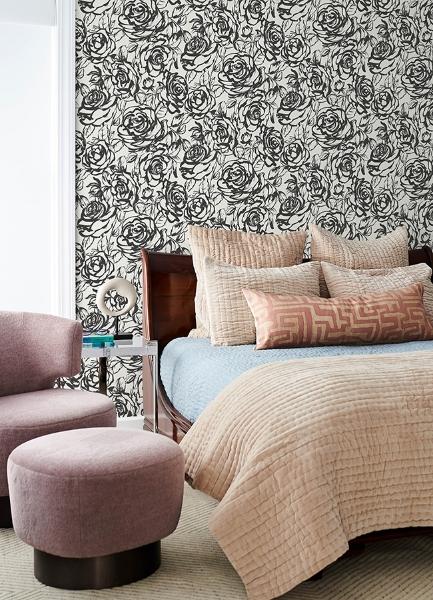 A Street Prints Nelda Black Rose Wallpaper