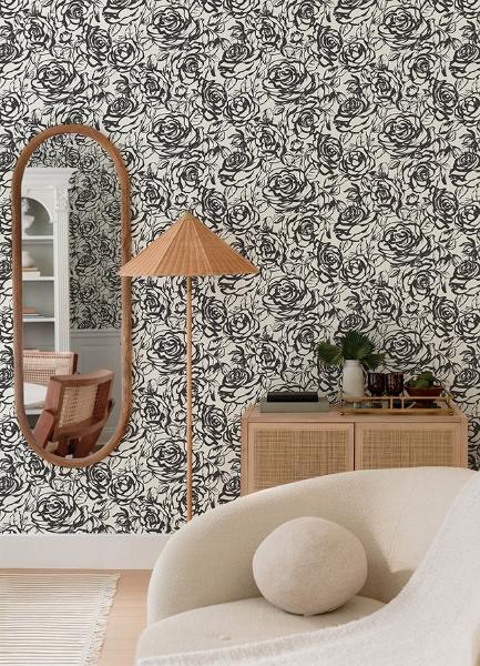 A Street Prints Nelda Black Rose Wallpaper