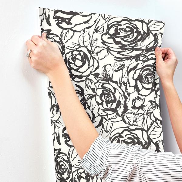 A Street Prints Nelda Black Rose Wallpaper