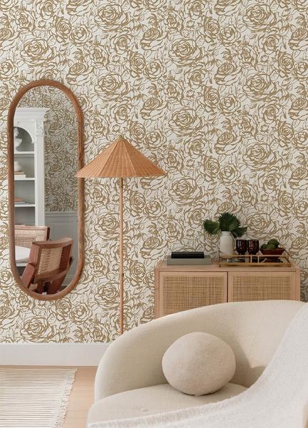 A Street Prints Nelda Gold Rose Wallpaper