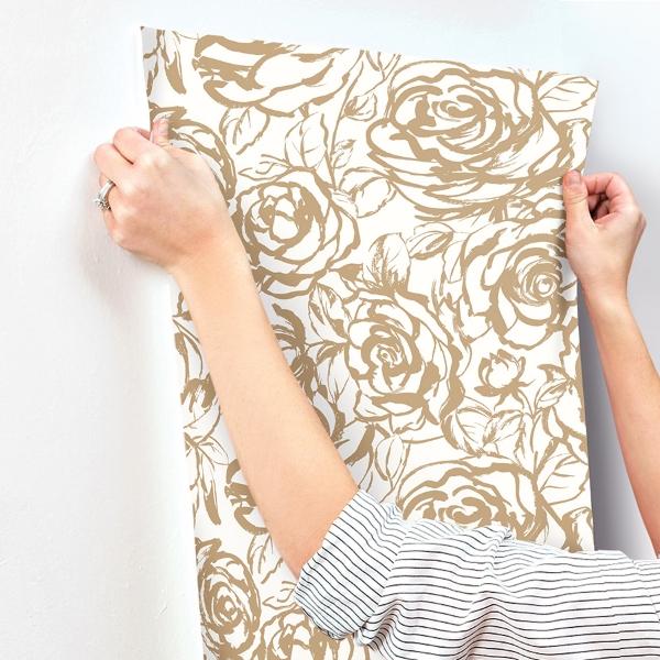 A Street Prints Nelda Gold Rose Wallpaper