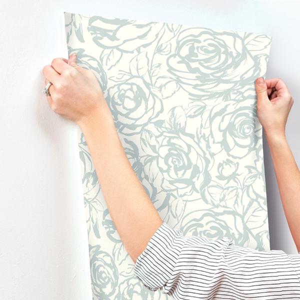 A Street Prints Nelda Light Blue Rose Wallpaper