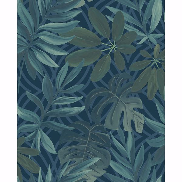 a street prints Nocturnum Blue Leaf Wallpaper