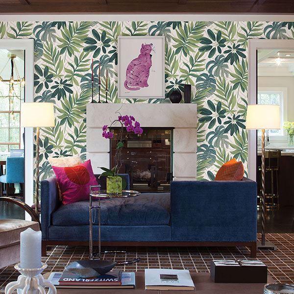 A Street Prints Nocturnum White Leaf Wallpaper