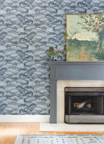 A Street Prints Octavia Blue Marbled Ink Wallpaper