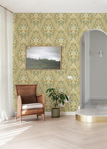 A Street Prints Ojvind Gold Floral Ogee Wallpaper