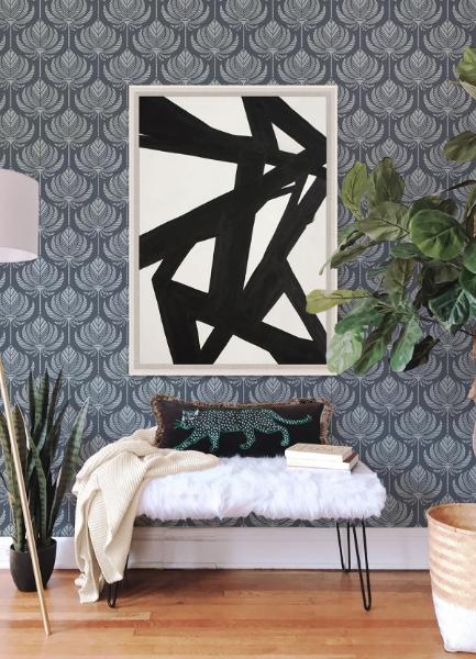 A Street Prints Palmier Navy Lotus Fan Wallpaper