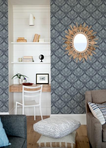 A Street Prints Palmier Navy Lotus Fan Wallpaper