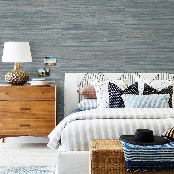 A Street Prints Pattaya Blue Grasscloth Wallpaper