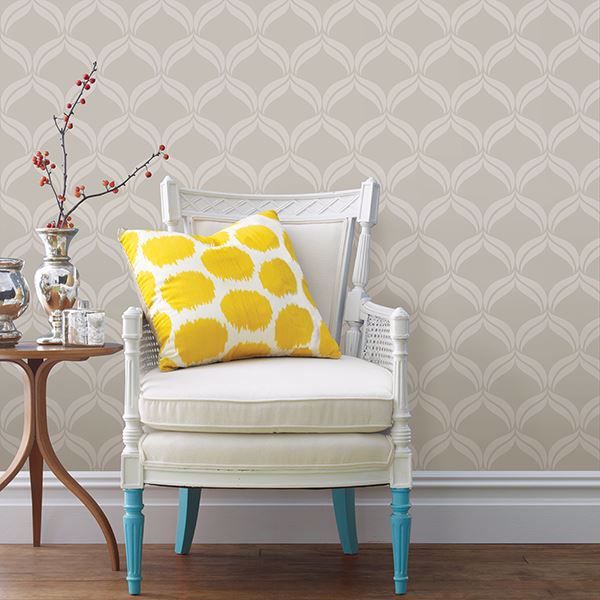 A Street Prints Petals Taupe Beaded Ogee Wallpaper