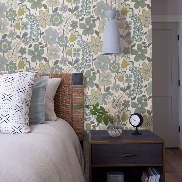 A Street Prints Piper Green Floral Wallpaper