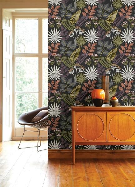 A Street Prints Praslin Black Botanical Wallpaper