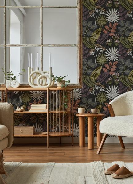 A Street Prints Praslin Black Botanical Wallpaper