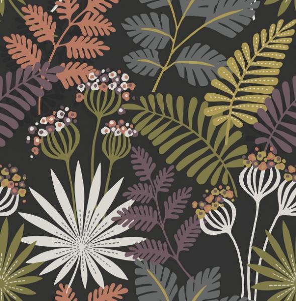 a street prints Praslin Black Botanical Wallpaper
