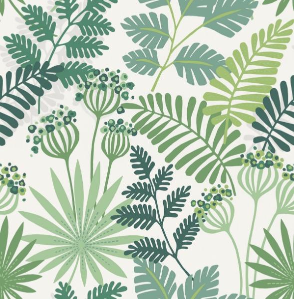 a street prints Praslin Green Botanical Wallpaper