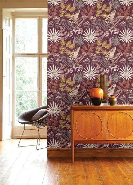 A Street Prints Praslin Merlot Botanical Wallpaper