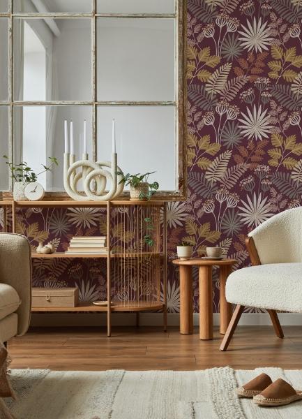 A Street Prints Praslin Merlot Botanical Wallpaper