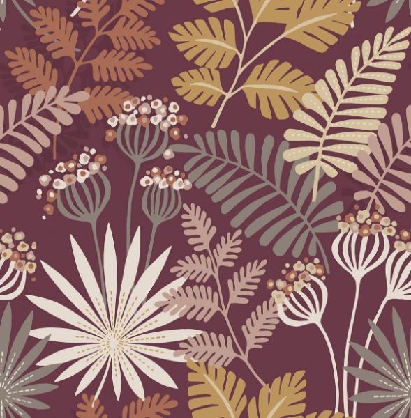 a street prints Praslin Merlot Botanical Wallpaper