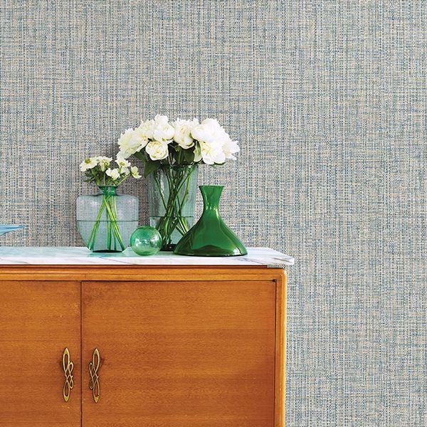 A Street Prints Rattan Teal Woven Wallpaper