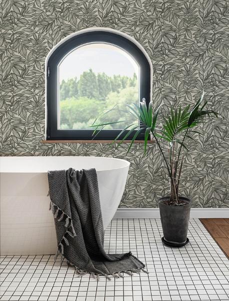 A Street Prints Rhythmic Charcoal Leaf Wallpaper
