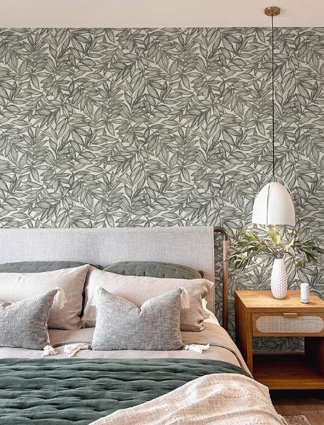 A Street Prints Rhythmic Charcoal Leaf Wallpaper