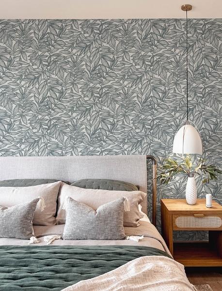 A Street Prints Rhythmic Denim Leaf Wallpaper
