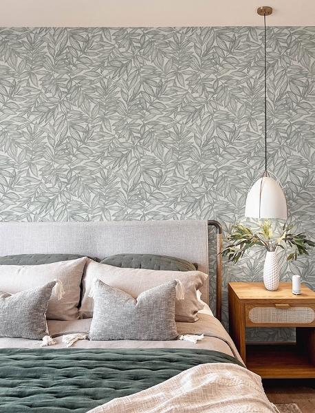 A Street Prints Rhythmic Grey Leaf Wallpaper
