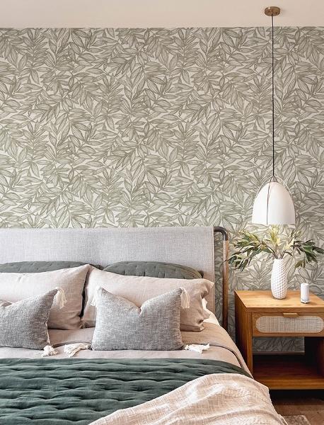 A Street Prints Rhythmic Taupe Leaf Wallpaper