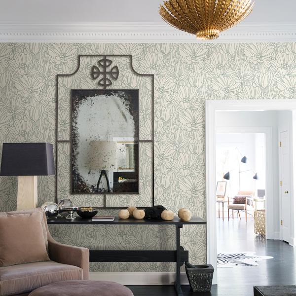 A Street Prints Selwyn Flock Sage Floral Wallpaper