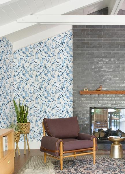 A Street Prints Serena Blue Chinoiserie Wallpaper