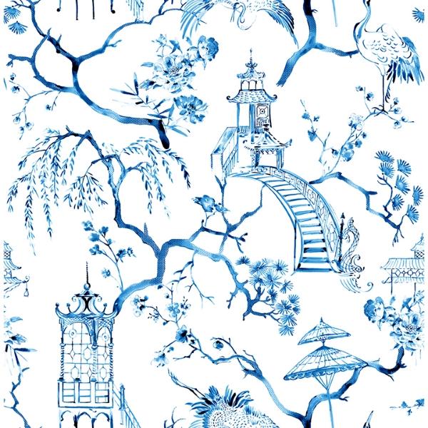 a street prints Serena Blue Chinoiserie Wallpaper
